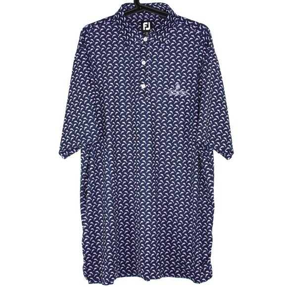 FootJoy Mens Large Dolphin Geometric Pattern Performance Golf Polo Shirt F1233 - Picture 1 of 6